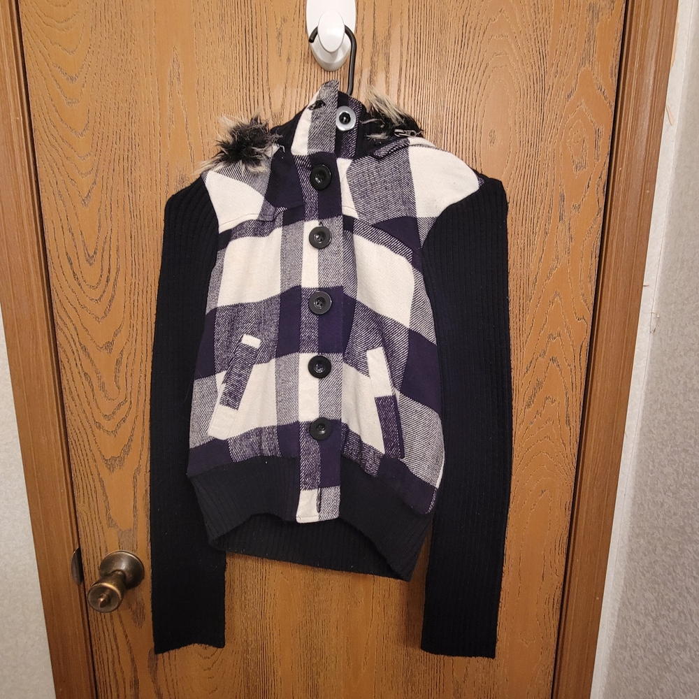 Sweater Project Black and White Plaid Hooded Jacket